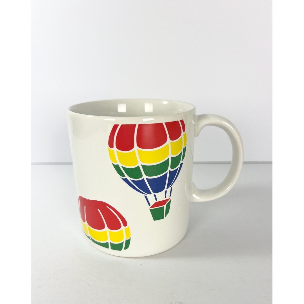 Vintage Rainbow Hot Air Balloon Coffee Mug, Retro Kitchen Decor